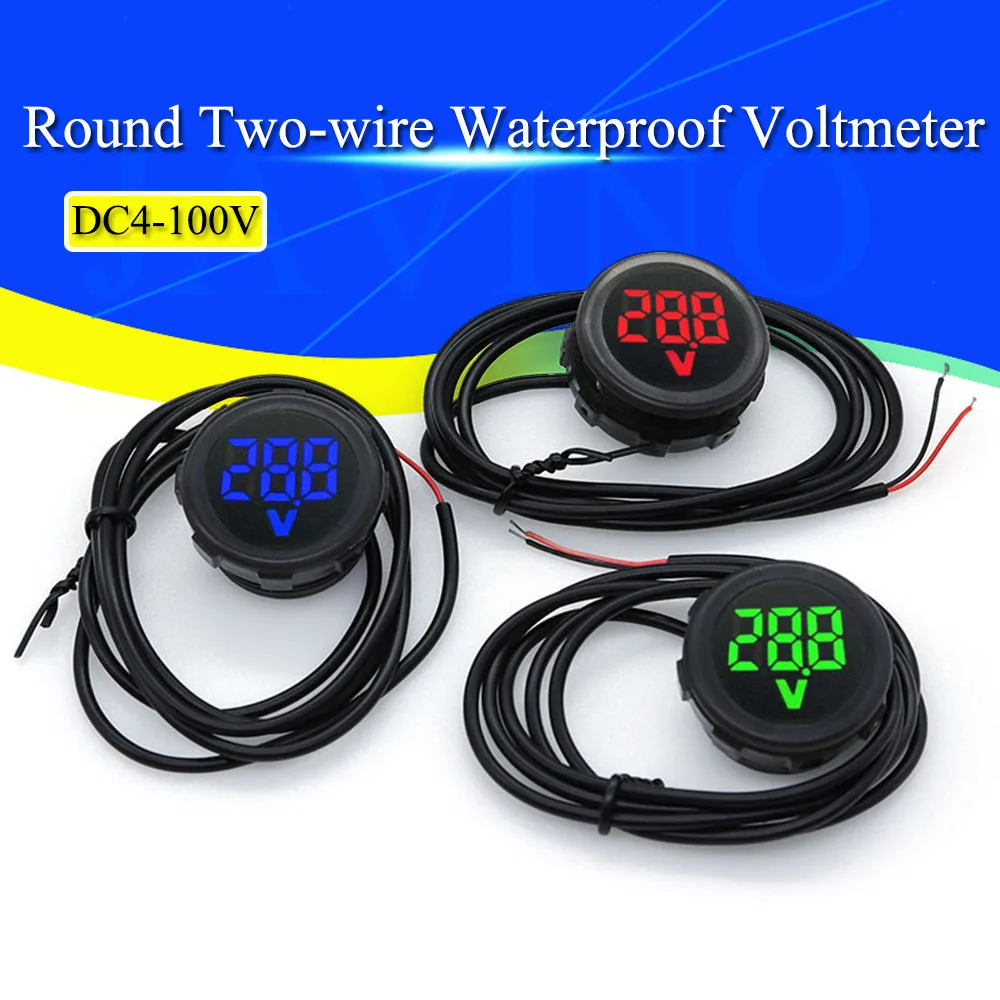 DC 4-100V LED Digital Display Runde Zwei-draht Wasserdichte Voltmeter DC Digital Auto Spannung Strom meter Volt Detektor Tester Image