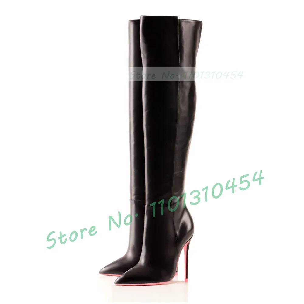 Spitze Ausschnitt Rosa Sohle Lange Stiefel Frauen Mode Winter Patent Leder Leggy High Heels Stiefel Damen Casual Sexy Chic Schuhe