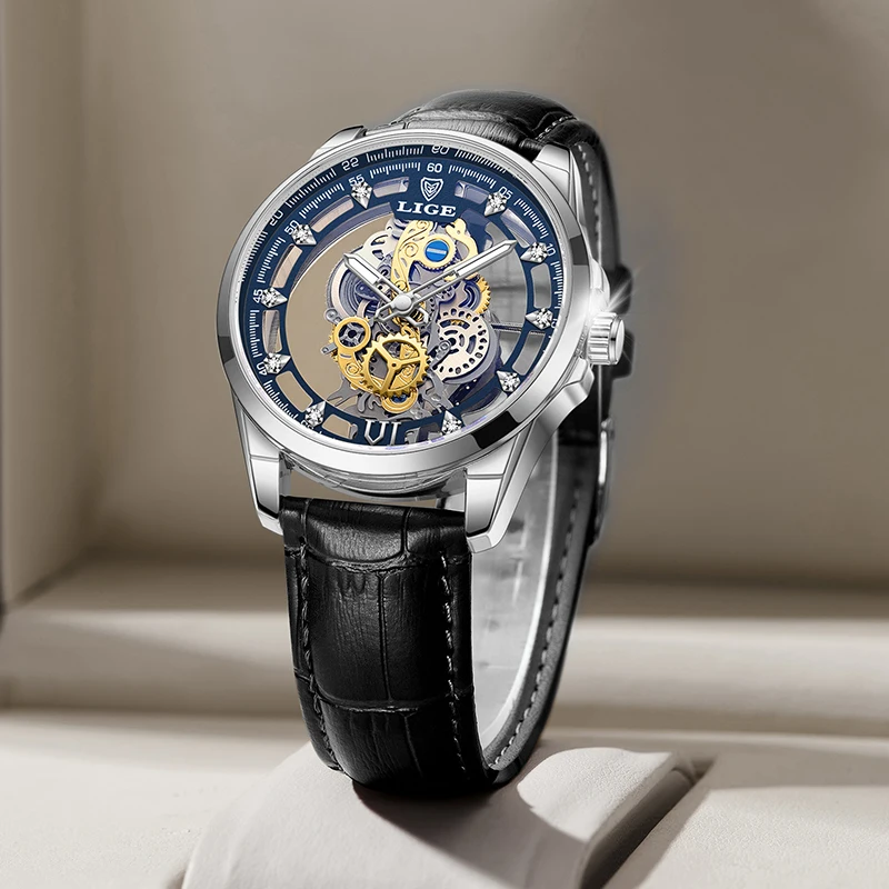 Lige Mode Luxus Quarzuhren für Männer warter proof Casual Sport Leder Herren uhr hohle einfache Armbanduhr relogio masculino Image