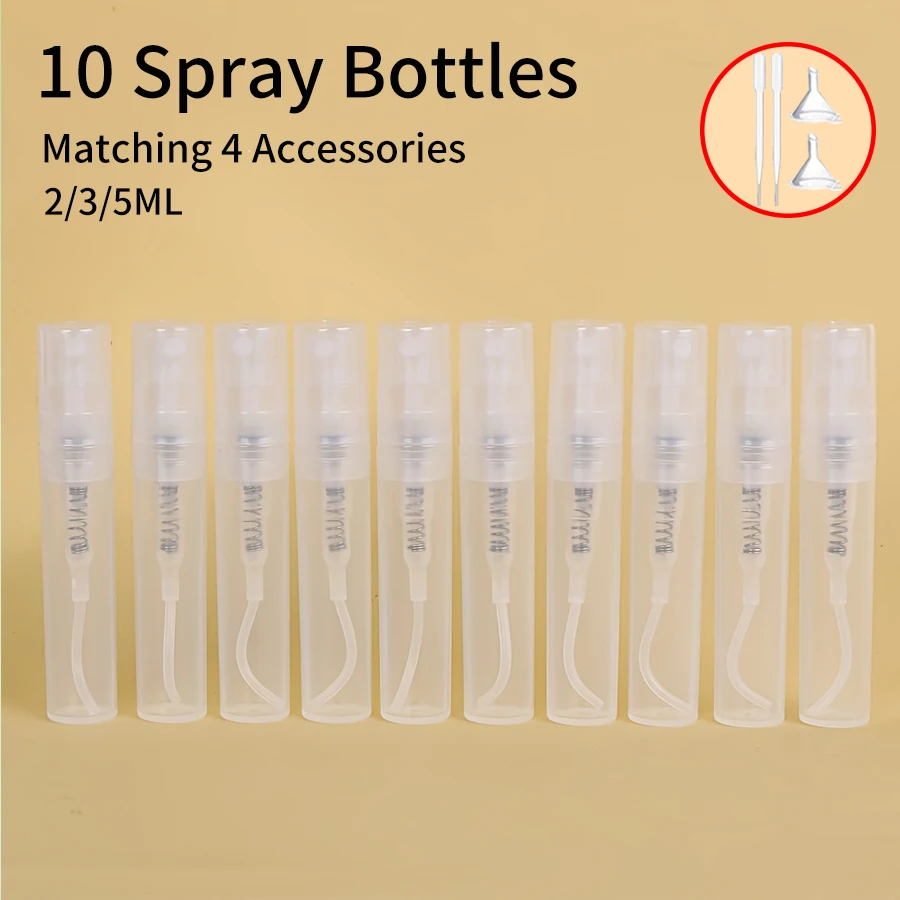 10 Stück 4 Zubehör 2/3/5 ml auslaufsicherer Reise-Parfümzerstäuber mit 10 Sprühflaschen, 2 Trichter, 2 Tropfer nachfüllbar Image