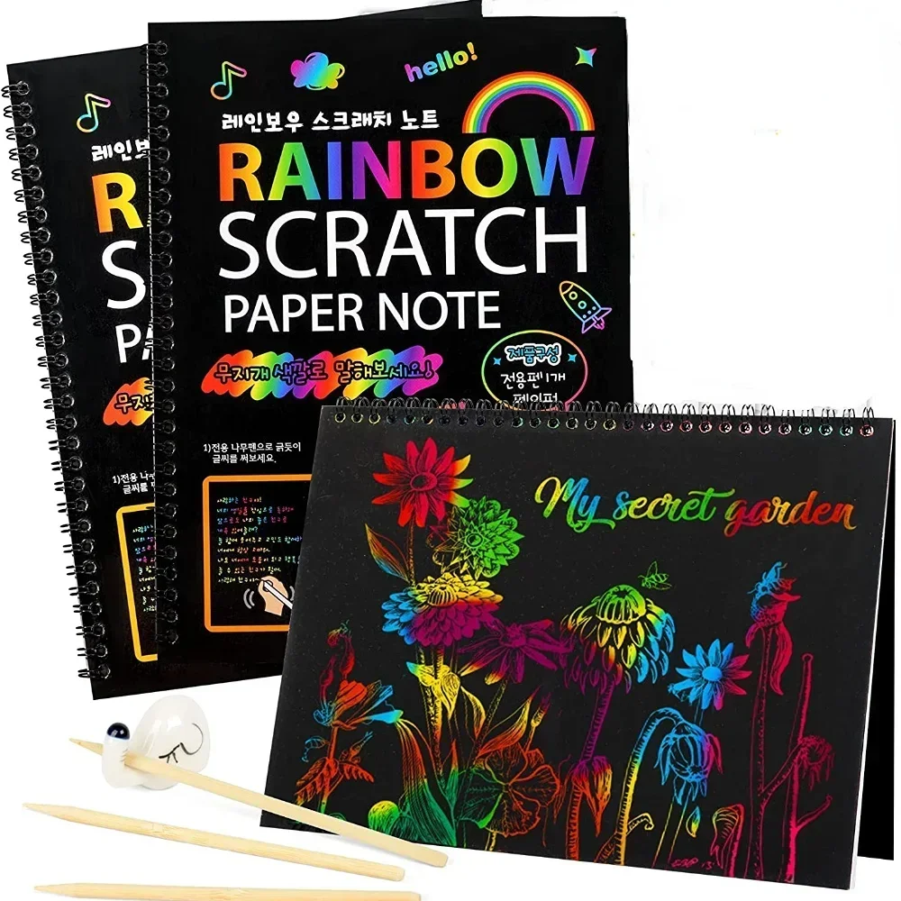 Regenbogen Magie Kratzer Papier Set für Kinder Kunst kratzen Malerei Spielzeug DIY Graffiti Buch Kinder Montessori Lernspiel zeug Image