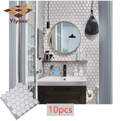 10pcs-Mosaik Vinyl Aufkleber selbst klebende Tapete 3d schälen und kleben Wandfliesen für Küche und Bad Backs plash DIY Image