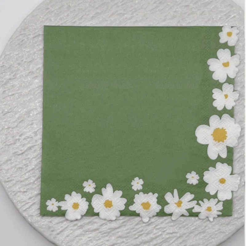 20 Stück/Packung 2-lagige neue geformte Servietten mit Blumendruck, grün, blau, Kirschblüten-Papierservietten, Einweg-Tischsets aus dekorativem Papier Image