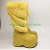 Dame gelbes Fell Vintage Plattform Knies tiefel Feder fell Design Punk Stiefel Schuhe Größe 35-46