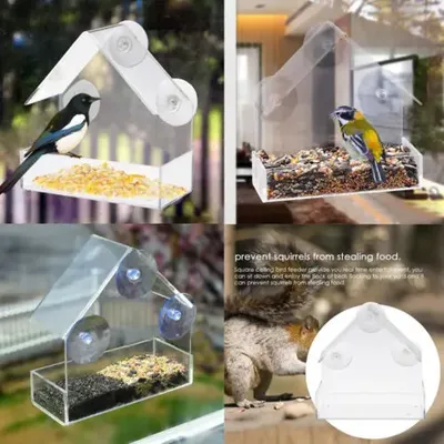 Offizielle Acryl Klar Haus Fenster Vogel Feeder Vogelhaus Mit Saug Outdoor Garten Fütterung