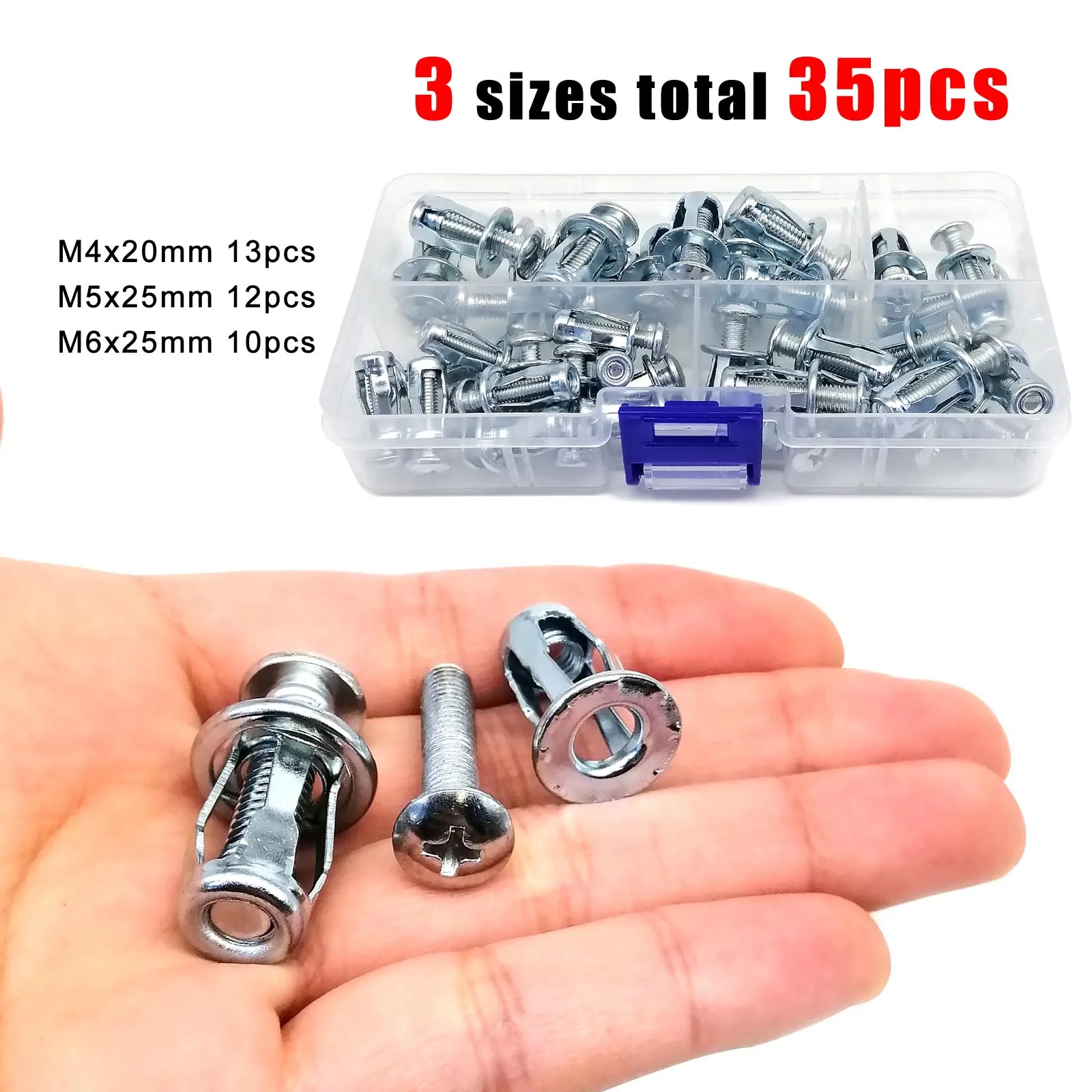 35 Stück Mix M4 M5 M6 Jack Mutter Expansion Nieten Mutter Schraube Bolzen Kit Box für Hohlwand Eisen Haut Klemme Blütenblatt Form Anker Stecker Image