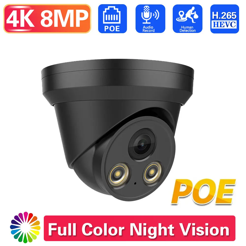 Ultra hd 4k 8mp cctv poe ip kamera sicherheit straße außen innen mikro doppel licht menschliche erkennungs farbe volle nachtsicht kamera Image