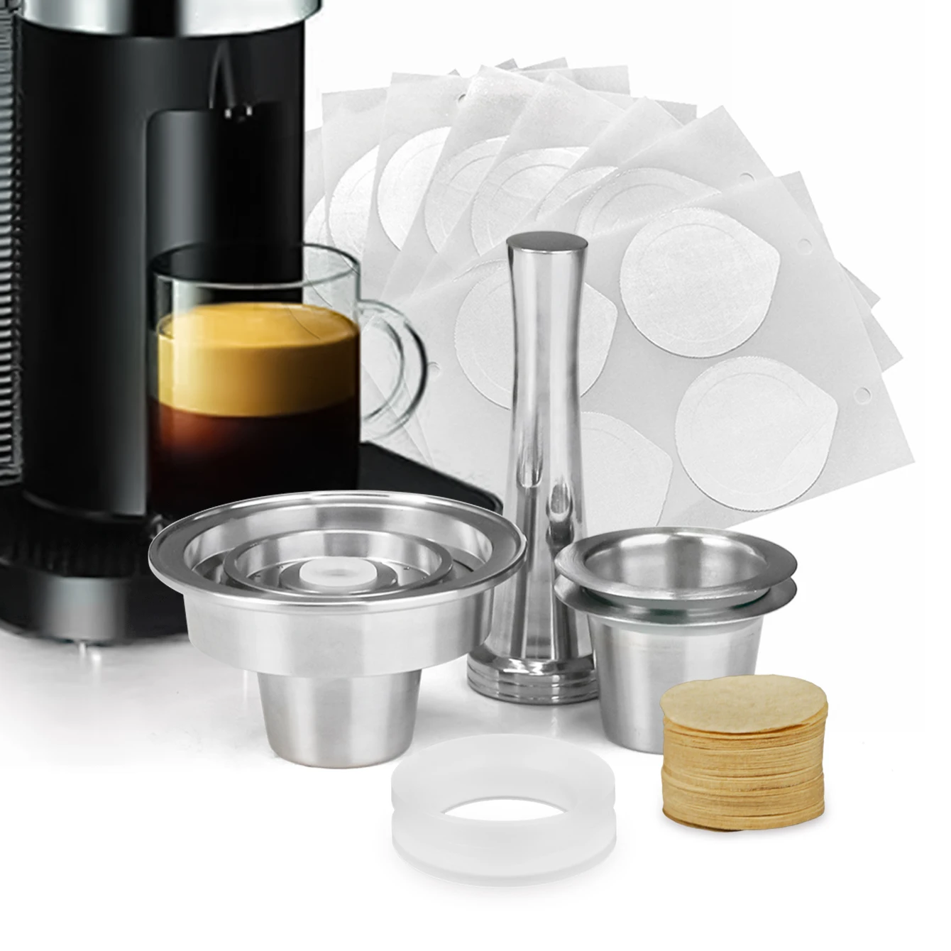Wiederverwendbares Edelstahl-Kaffeepads-Adapter-Set Nespresso OriginalLine Konverter zu Vertuo Image
