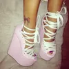 Zhima Frauen Pumps Plattform Keile rosa matt Rücken Reiß verschluss Höhe erhöhen hand gefertigte Schuhe Frau Sandalen große Größe 39 42 45 50 52