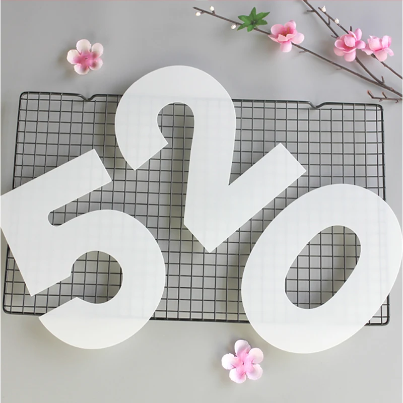 Kuchen-Schablonen mit 0–8 Ziffern, 10/12/14/16/18 Zoll, weiße Zahlen-Vorlagen aus PET-Kunststoff, Geburtstag, Jahrestag, geschichtete Kuchen-Backwerkzeuge Image