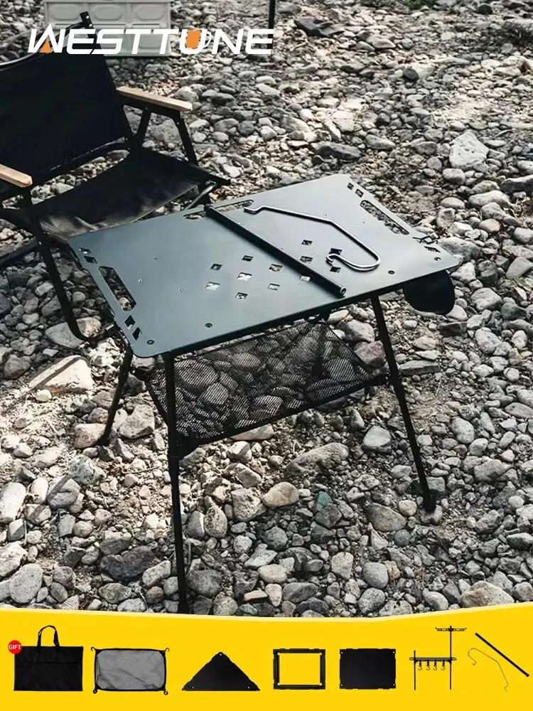 Westtune Camping Eigt taktischer Tisch mit Zubehör leichter multifunktion aler klappbarer Außen tisch aus Aluminium legierung verstellbar