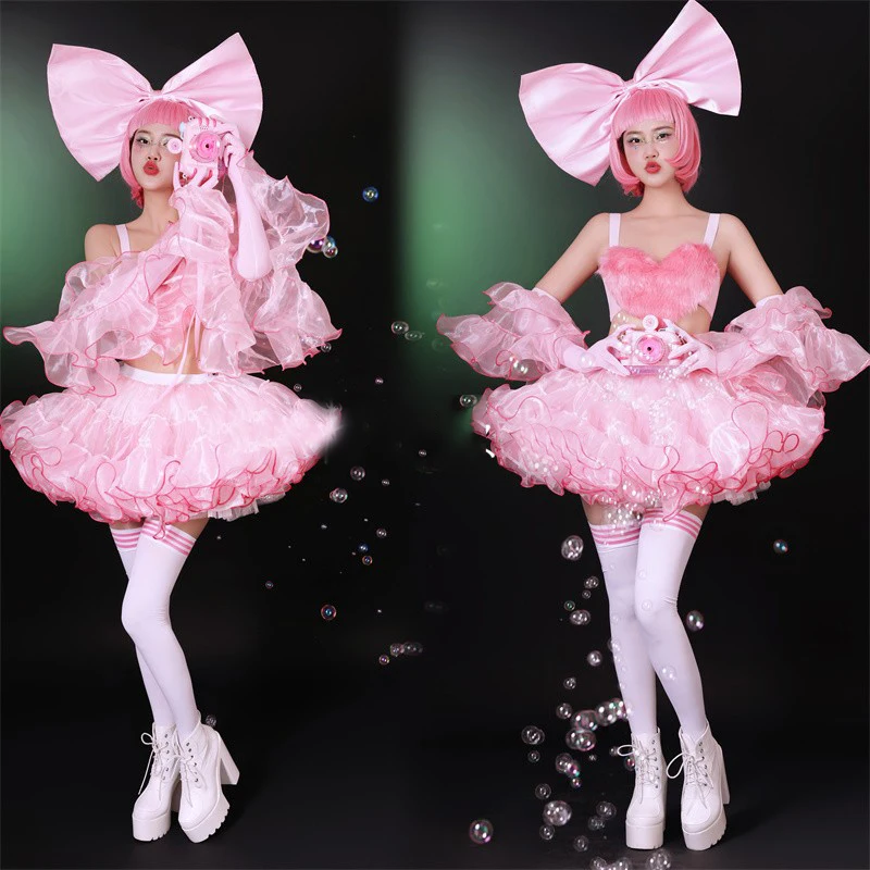 Erwachsene Festival Outfit sexy Gogo Tänzer Kostüme Frauen Cosplay rosa Top Tutu Rock Nachtclub DS DJ Party Bühne Rave tragen xs7278