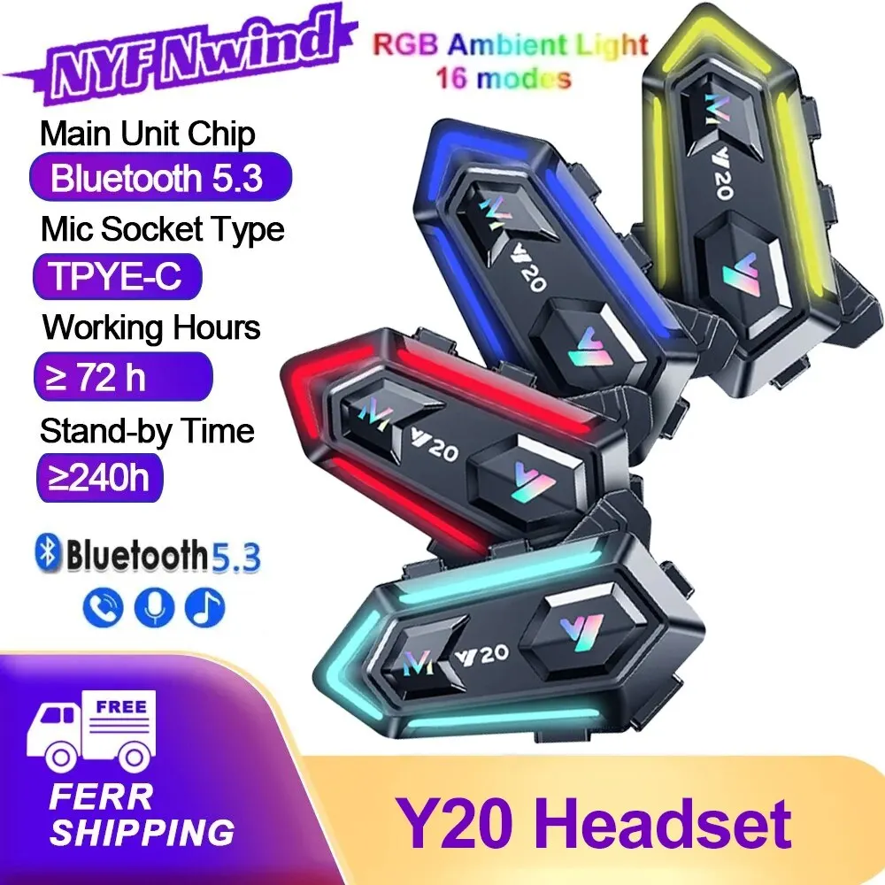 Y20 Motorrad Bluetooth Helm Headset V5.3 16 Arten Modus RGB Bunte Lichter Kopfhörer IPX6 Wasserdicht Unterstützung Alle Arten Helm Image