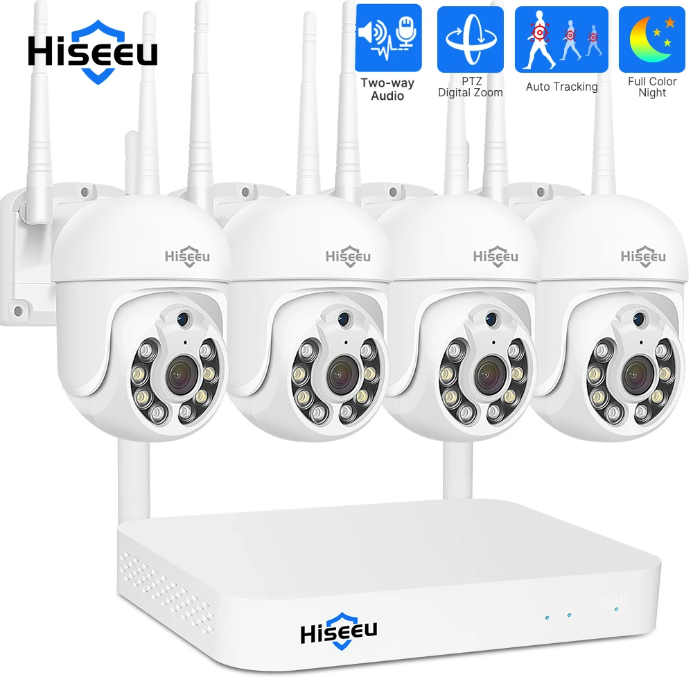 Hiseeu 5MP WiFi CCTV PTZ Kamera Sicherheitssystem Kit 10CH NVR AI Motion Tracking Farbe Nachtsicht IP Kamera Überwachungssystem Image