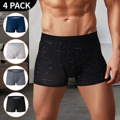 4-teilige Herren-Unterwäsche, modisch, bedruckt, bequem und sexy, locker sitzende, große Shorts mit elastischem Bund Image