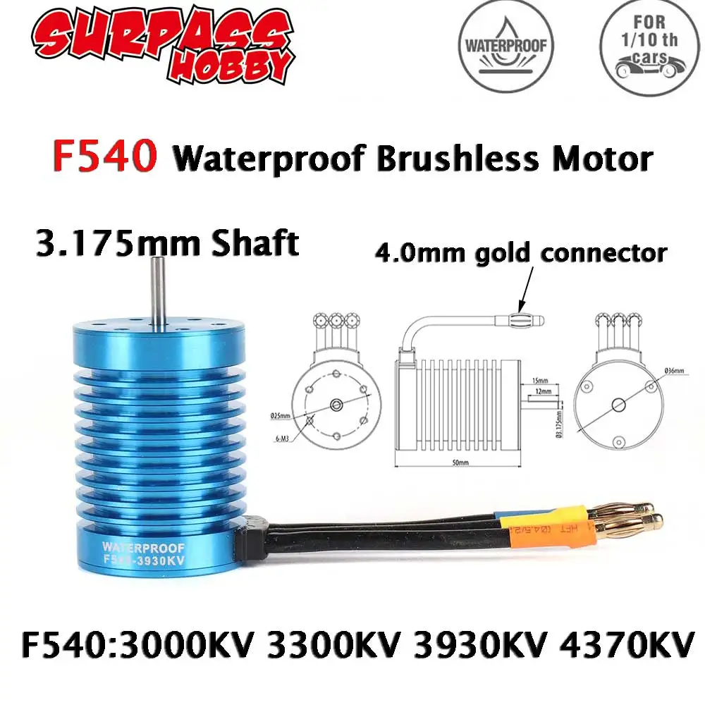 Surpass Hobby F540 Bürstenloser Motor 3000KV 3300KV 3930KV 4370KV 3,175 mm Welle für 1/10 RC Car Redcat Electric Volcano EPX PRO