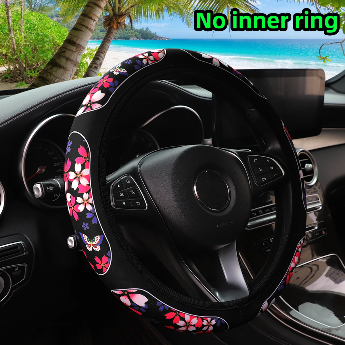 1 Kirschblüte Spinnennetz rote und weiße Blume Automobil liefert Lenkrad abdeckung ohne Innenring passt 3, 5-15 Zoll Image