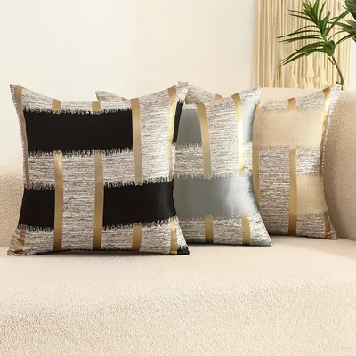 100 % Polyester, 1 Stück, vier Jahreszeiten, goldfarbener Seiden-Kissenbezug mit geometrischem Seidenmuster, Jacquard-Taillenstütze ohne Kern Image