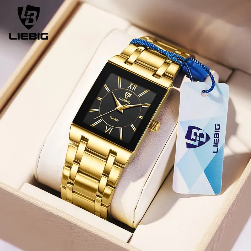 Liebig Luxus goldene Quarz Armbanduhren für weibliche Mädchen männliche Mode 30m wasserdichte Frauen Damen Herren uhren Relogio Feminino Image