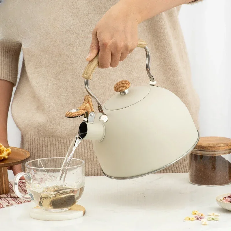 2,5 l Edelstahl Pfeif kessel zum Kochen von Wasser zwitschern Camping Teekanne Klapp griff Teekannen zum Kochen von Wasser Gasherd Image