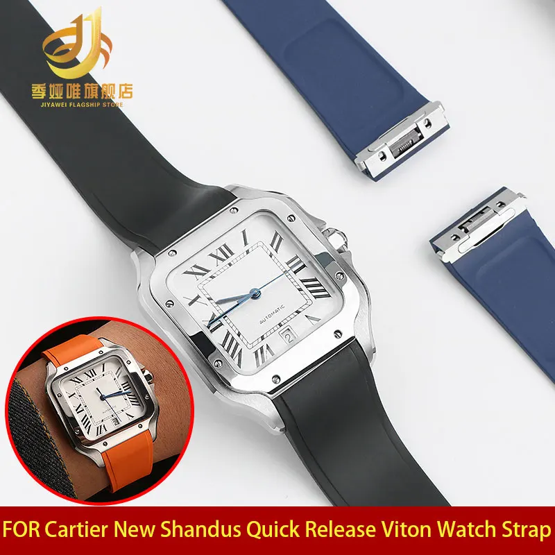 Für santos fluoro gummi weiches armband cartier santos gummiband 21mm schnell verschluss armband falten schnalle männer armband Image