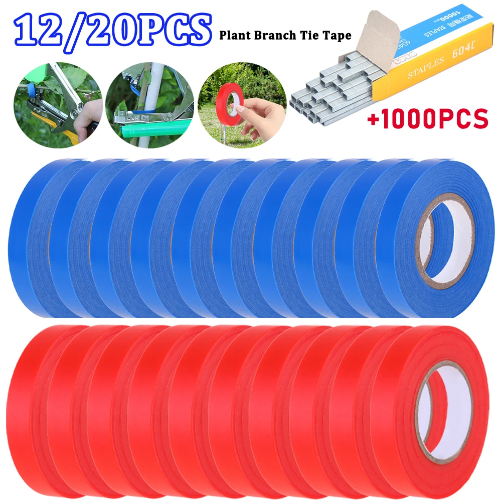 12/20 stücke Pflanzen zweig band mit 1 Box Heft klammer Binde band für Gemüse Traube Tomaten Gurke Pfeffer Blume Image