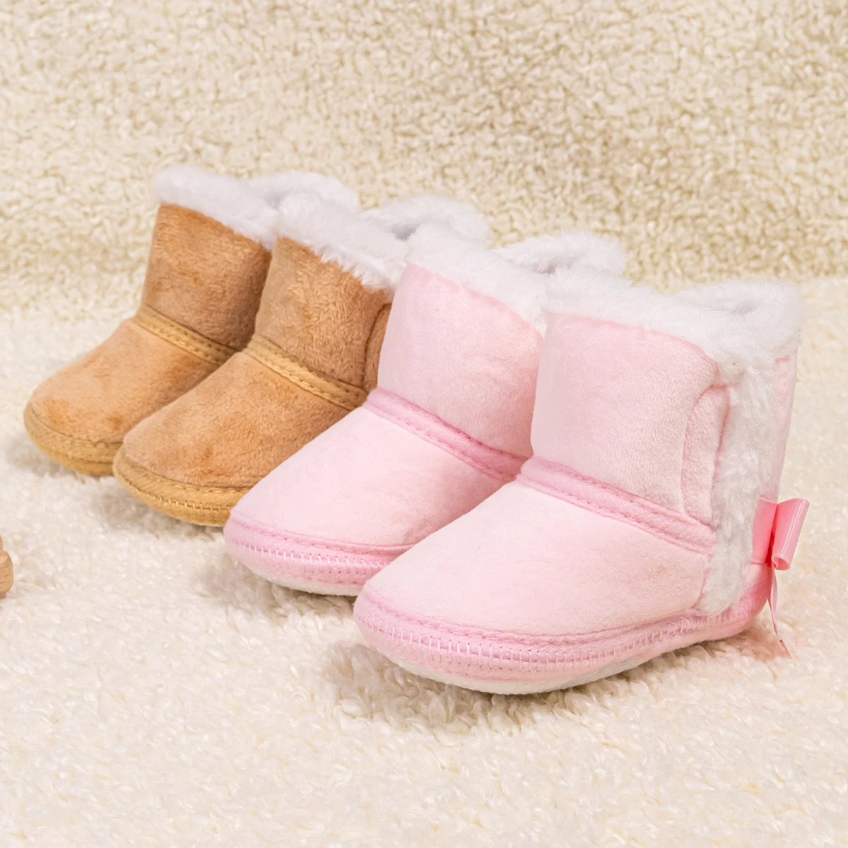 Kidsun rosa niedlichen Bogen Babys chuhe warme Winter Junge Mädchen Stiefel Baumwolle weiche Sohle rutsch feste Kleinkind erste Wanderer Baby Krippe Schuhe Image