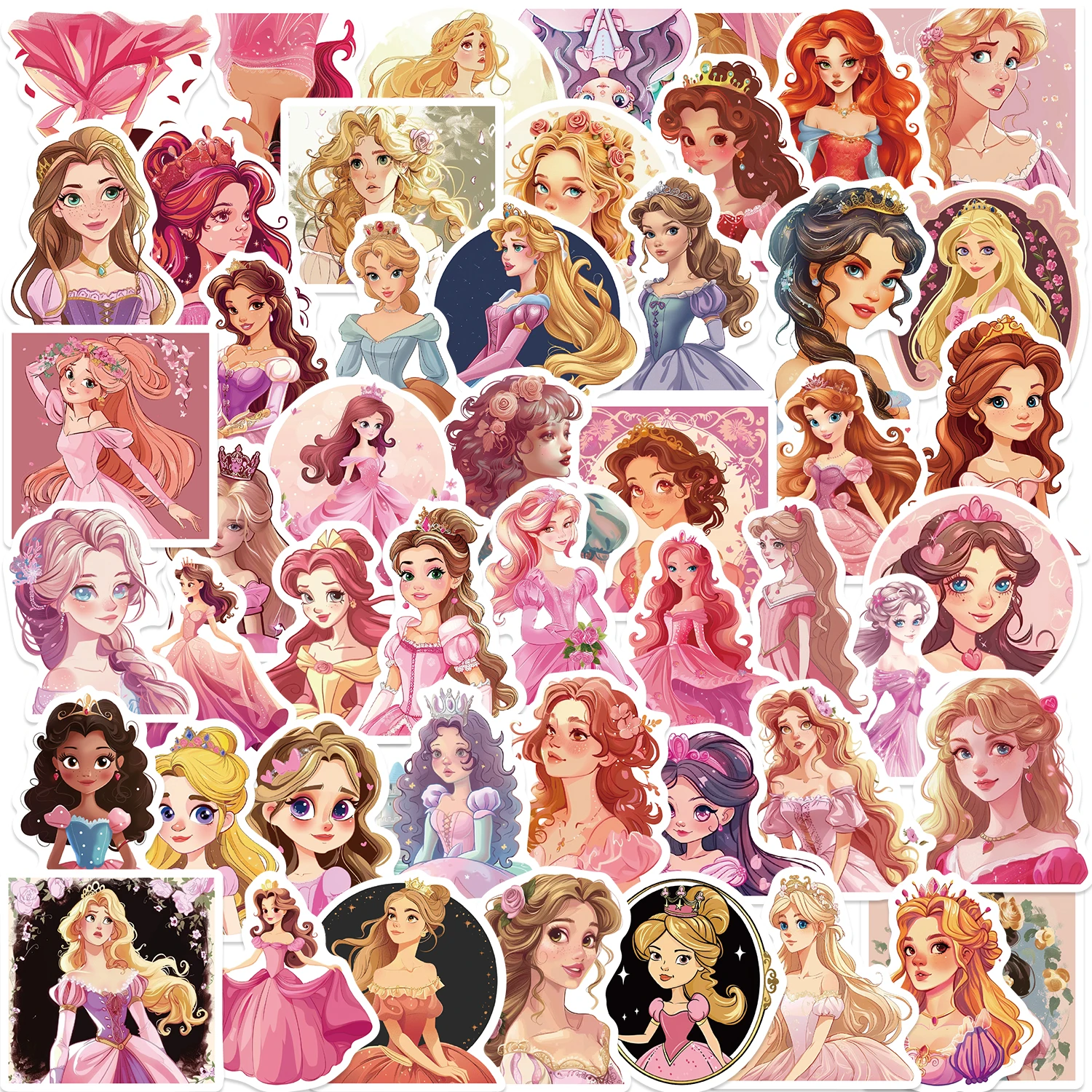 50 stücke rosa Prinzessin Aufkleber Cartoon niedlichen Prinzessin Mädchen Aufkleber Vinyl Laptop Gepäck Skateboard wasserdichte Mädchen Aufkleber Spielzeug Image