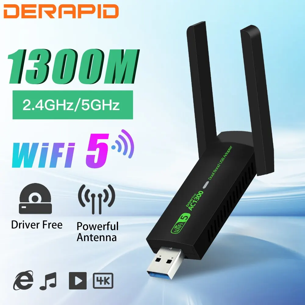 1300Mbps WiFi USB Adapter Dual Band 2,4G/5Ghz Wi-Fi Dongle 802,11 AC Leistungsstarke Antenne Drahtlose Empfänger für PC/Laptop Treiber Kostenloser Image