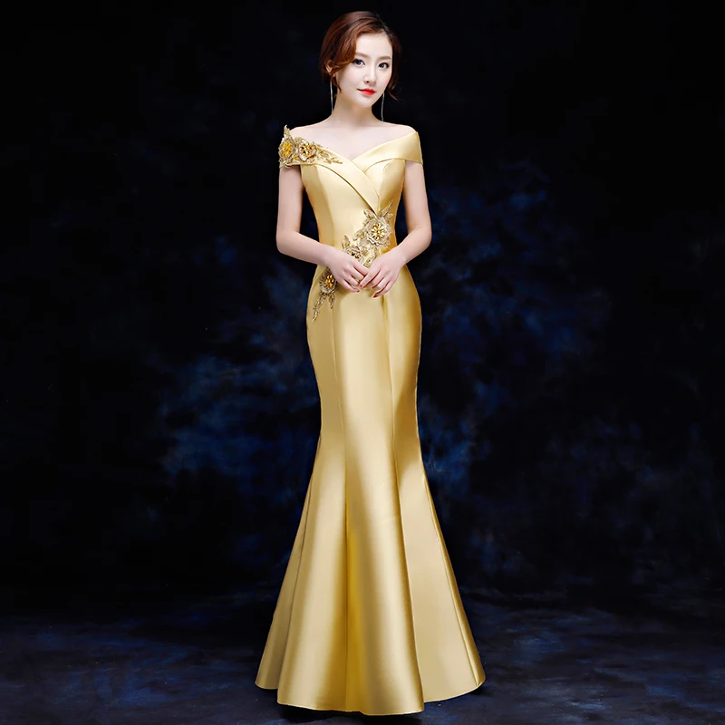 Elegante Frauen Meerjungfrau Schlanke Qipao Sexy Off Schulter Cheongsam Volle Länge Vestidos Weibliche Abend Party Chinesischen Kleid Größe S-XXL