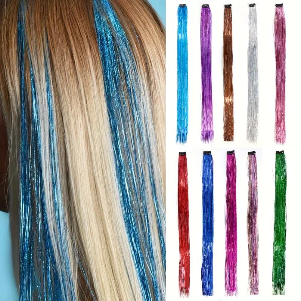 Clip in Haar Lametta, Fee Haar Lametta Kit 22 Zoll Glitzer bunte Clip auf Lametta Haar verlängerungen für Mädchen Haarschmuck Image
