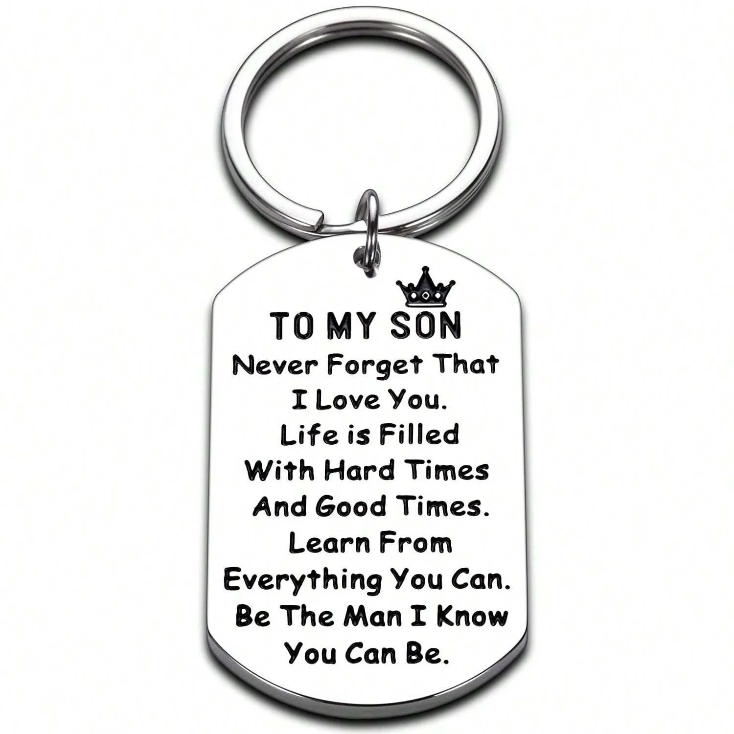 1 Stück inspirierendes Geschenk für meinen Sohn, vergessen nie, Edelstahl-Schlüsselanhänger im amerikanischen Stil für die Abschlusssaison Image