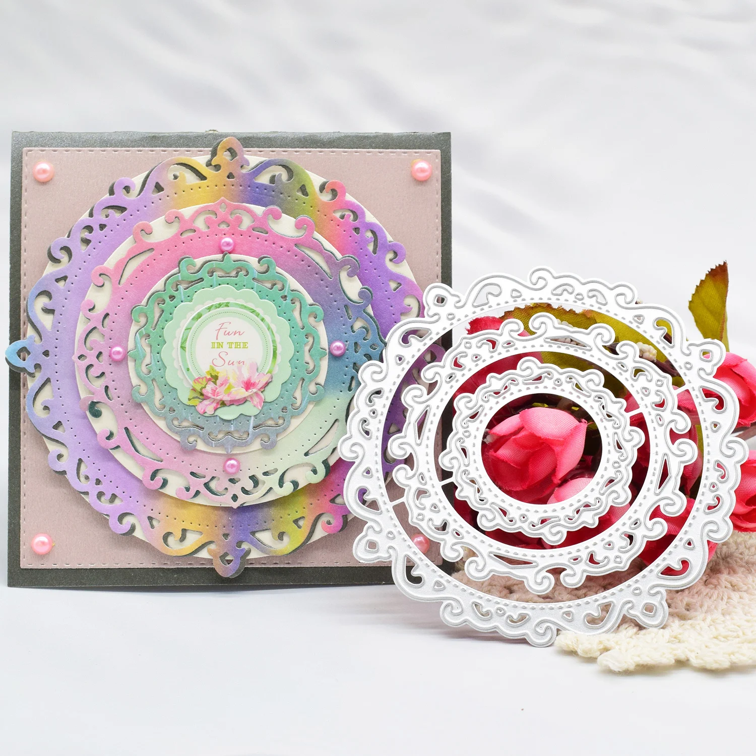 Kreis Spitze Rahmen Schneidwerk zeuge Hintergrund Metall Stanz ungen für DIY Scrap booking Album Karte Herstellung Papier Handwerk Image