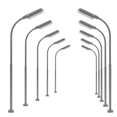 Evemodel 10 Stück Modelleisenbahnen HO Maßstab 1:87 Metall Metalllampe Straßenlaterne warmweiße LEDs Image