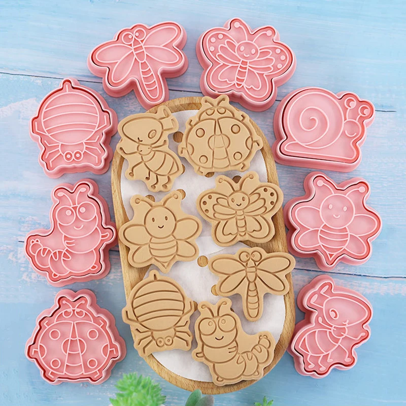 8 stücke niedliche Insekten plätzchen formen Cartoon-Tiere Bienen schmetterling Marienkäfer Fondant Schablone Stempel Präger Küchen kuchen Backformen Image