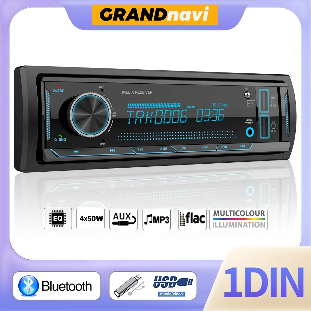 Grandnavi 1 Din MP3 Autoradio Audio Stereo FM Aux Eingang Empfänger SD TF USB 12 V In-Dash Bluetooth Multimedia Auto Radio Player