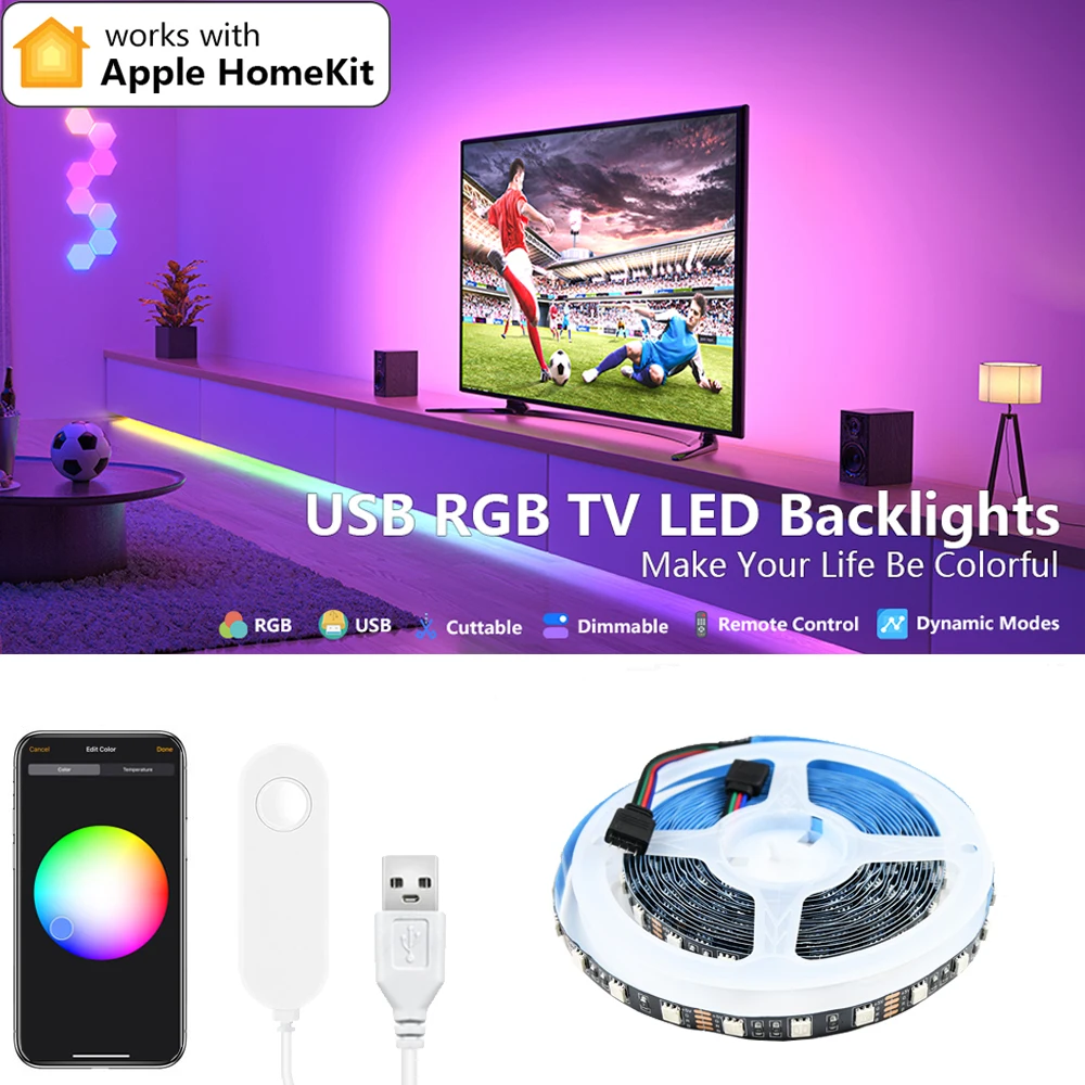 USB Homekit Wifi 5050 RGB LED-Leuchten Streifen 1m 2m 3m 4m 5m dimmbare Siri Sprach steuerung Beleuchtung LED TV Hintergrund beleuchtung Raum dekoration