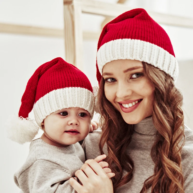 Gestrickte Baby-Weihnachtsmütze, niedliche Navidad-Mütze, Pompon, für Erwachsene und Kinder, weiche Mütze, Weihnachtsmann-Mütze, Neujahr, Kind, Geschenk, Weihnachten, dekorieren 2023 Image