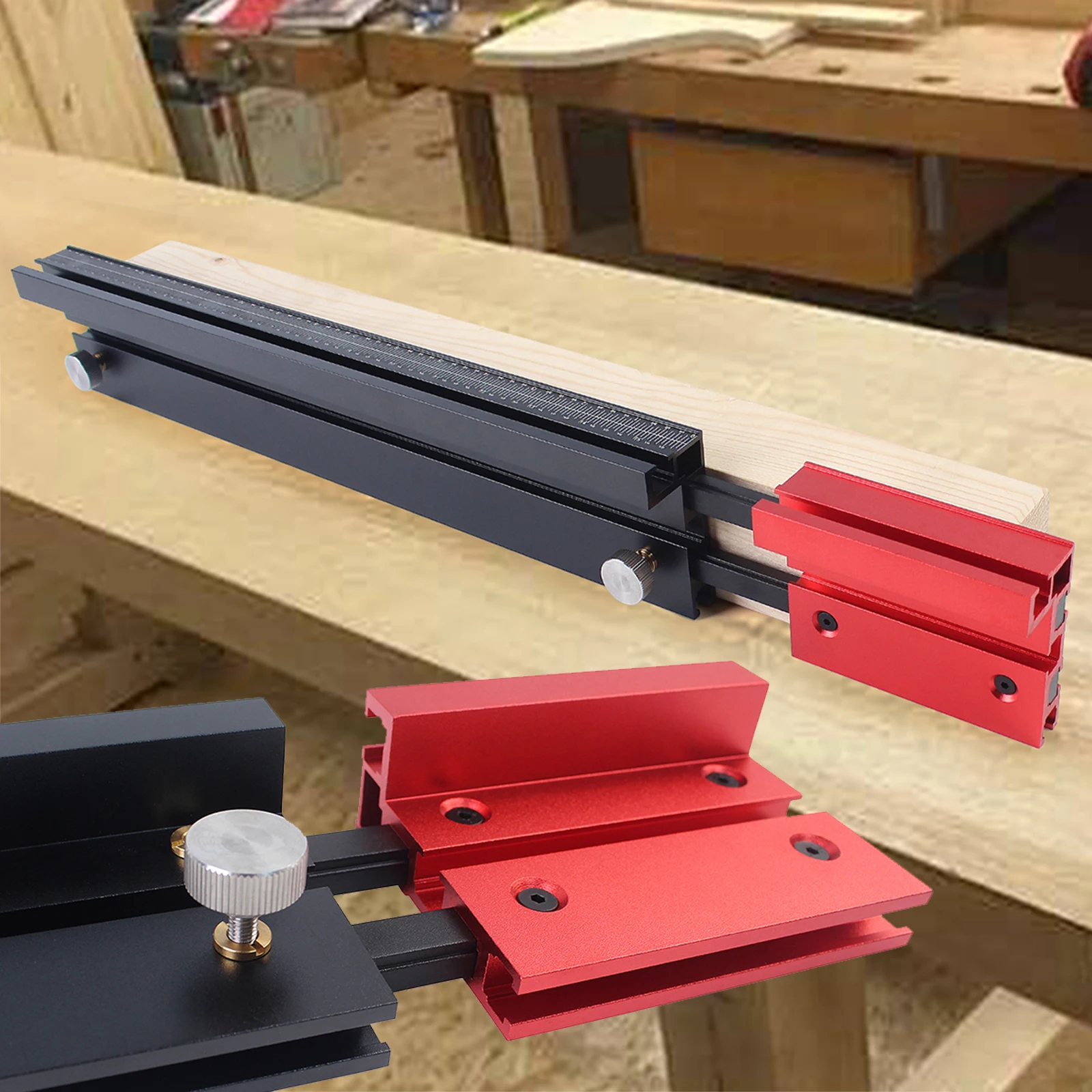 MM&Zoll 75-Typ Teleskop-Fräserzaun aus Aluminiumprofil, T-Schienen-Tischkreissägenzaun, Holzbearbeitung, T-Nut-Gehrungsschiene, 50–87 cm Image