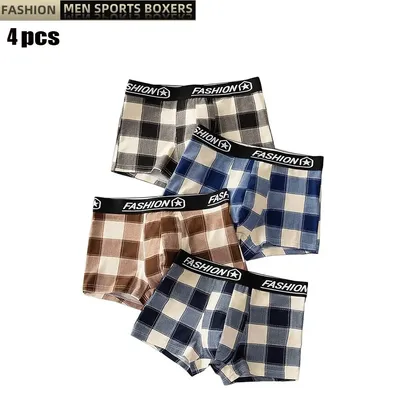 Herren-Unterwäsche, Boxershorts, modisch, kariert, für Herren, mittlere Taille, atmungsaktiv, Image