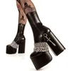 Schwarze Plattform Absätze klobige Ferse Stiefeletten Party Schuhe Metall kette Riemchen Dekoration Halloween Gothic coole Mädchen Mode Schuhe