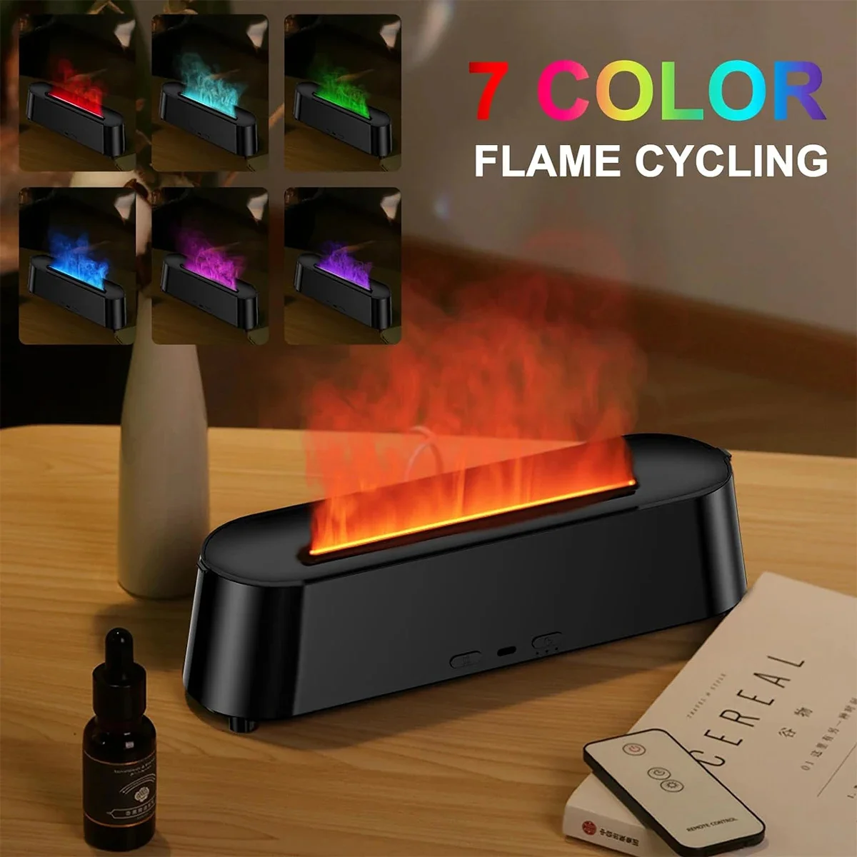 1pc 7 Farbe Flammen luft Aroma Mini Diffusor, Flammen be feuchter mit Fernbedienung, Atmosphäre Licht für den Haushalt Image