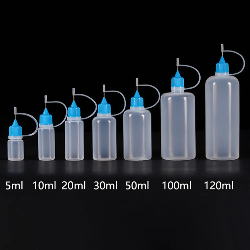 5 ml, 10 ml, 20 ml, 30 ml, 100 ml, 120 ml PE-Kunststoff-Applikatorflasche mit zusammendrückbarer Spitze, nachfüllbarer Tropfer mit Nadelspitzenkappen, Ölflaschen Image