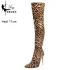 Leopard Print Lange Elastische Frauen Stiefel Nachtclub Over-the-Knie Stripper Heels Stiefel Winter Plus Plüsch Spitz Damen schuhe