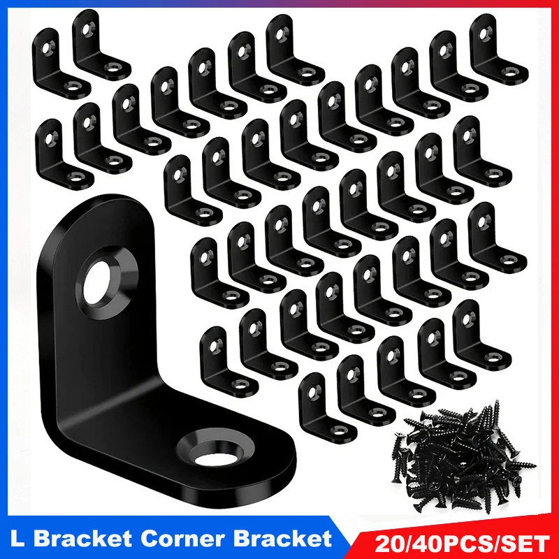10/20-teiliges L-Halterungs-Eckwinkel-Set, Metall-L-Halterungen für Regale, Holzmöbel, Schränke, Stühle, Schubladen mit 20/40 Schrauben Image