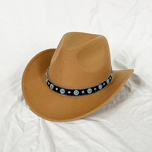 Modischer Cowboyhut für Männer und Frauen, Vintage-Western-Cowgirl-Jazz-Kappe mit breiter Krempe, Unisex-Sonnenhüte für den Strand oder die Reise Image