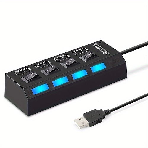 4-Port-USB-Hub 2.0-Adapter, Expander, Multi-USB-Splitter, Mehrfach-Extender mit unabhängigen Schaltern, LED-Anzeige Image