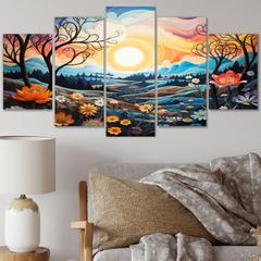 Millwood Pines Sian Art Mandala Sky III - Asian Art Wall Decor - 5 Panels Canvas | 32" H X 60" W | Wayfair 2B71FAA4FF5E447BAAD46135B2433288