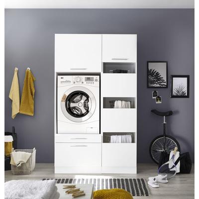 Waschmaschinenschrank Trockner Schrank Wäscheschrank 117 cm Weiß Clara Respekta Image