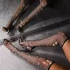 Liyke mode strass fishnet mesh frauen pumps high heels socken over-the-knie stiefel sexy spitze zehen slip-on party schuh schwarz